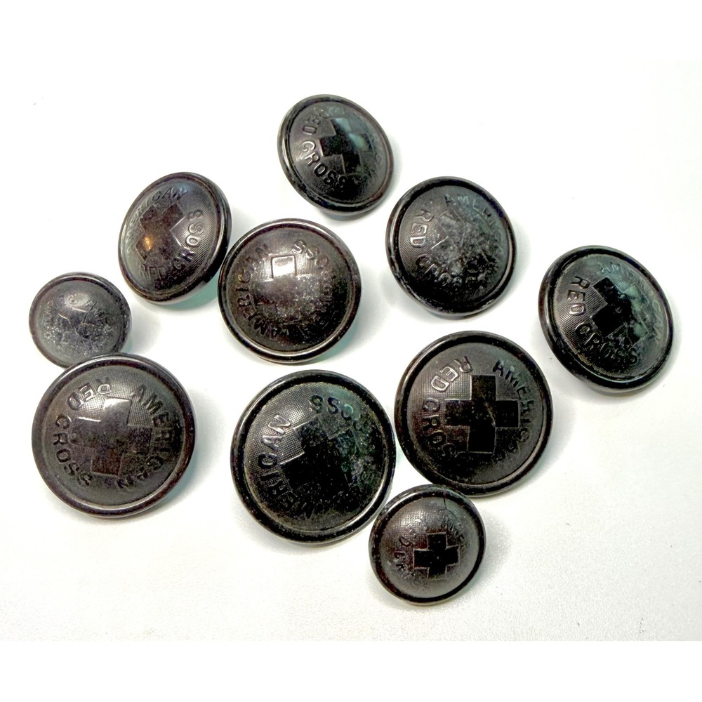 11 Vintage WWI WWII American Red Cross Uniform Buttons Black Vulcanite Rubber